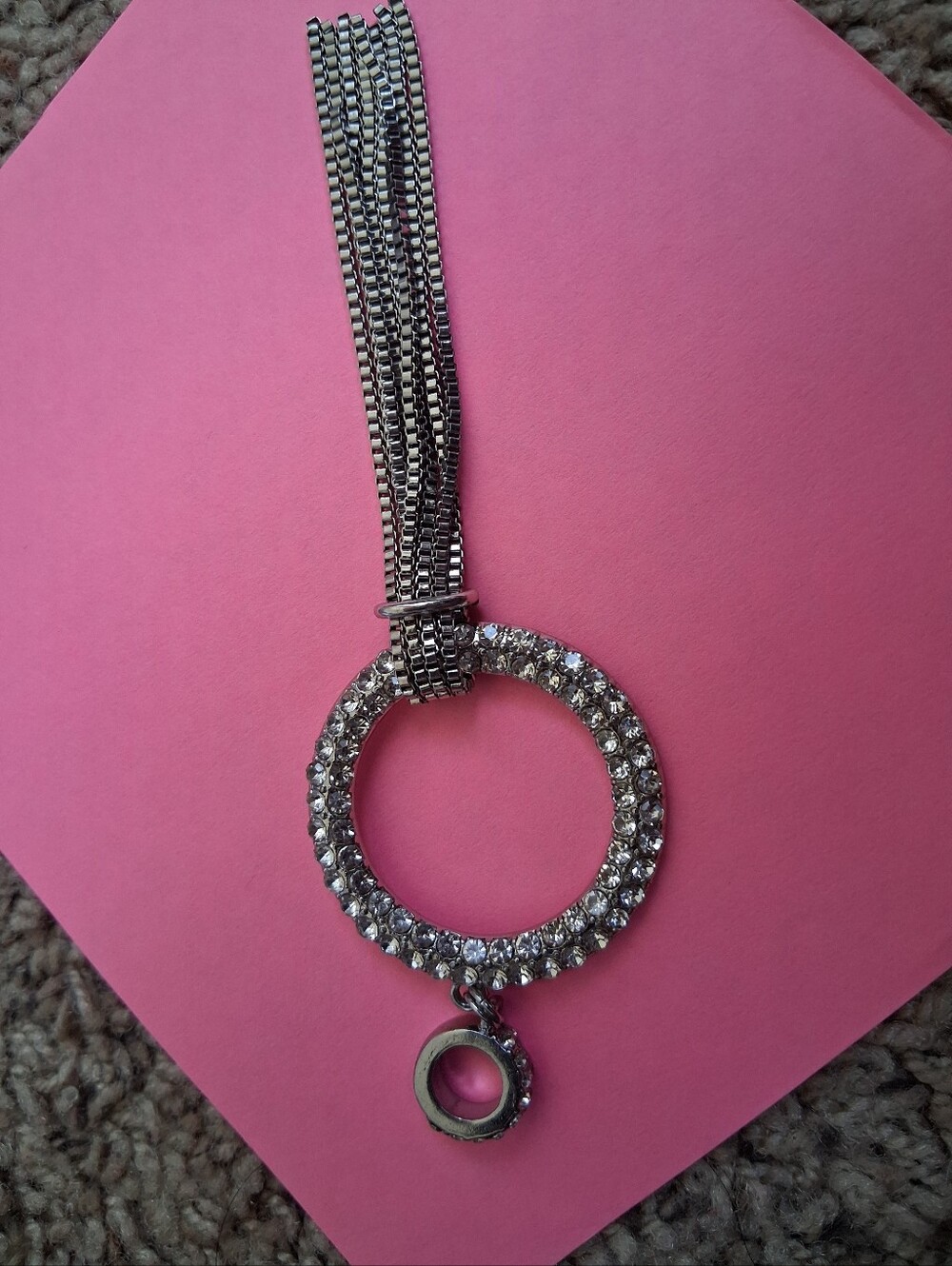 Silver Crystal Circle Pendant Necklace - Women's Jewelry
